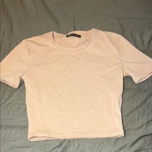 Zara tan Cropped Fitted T-Shirt